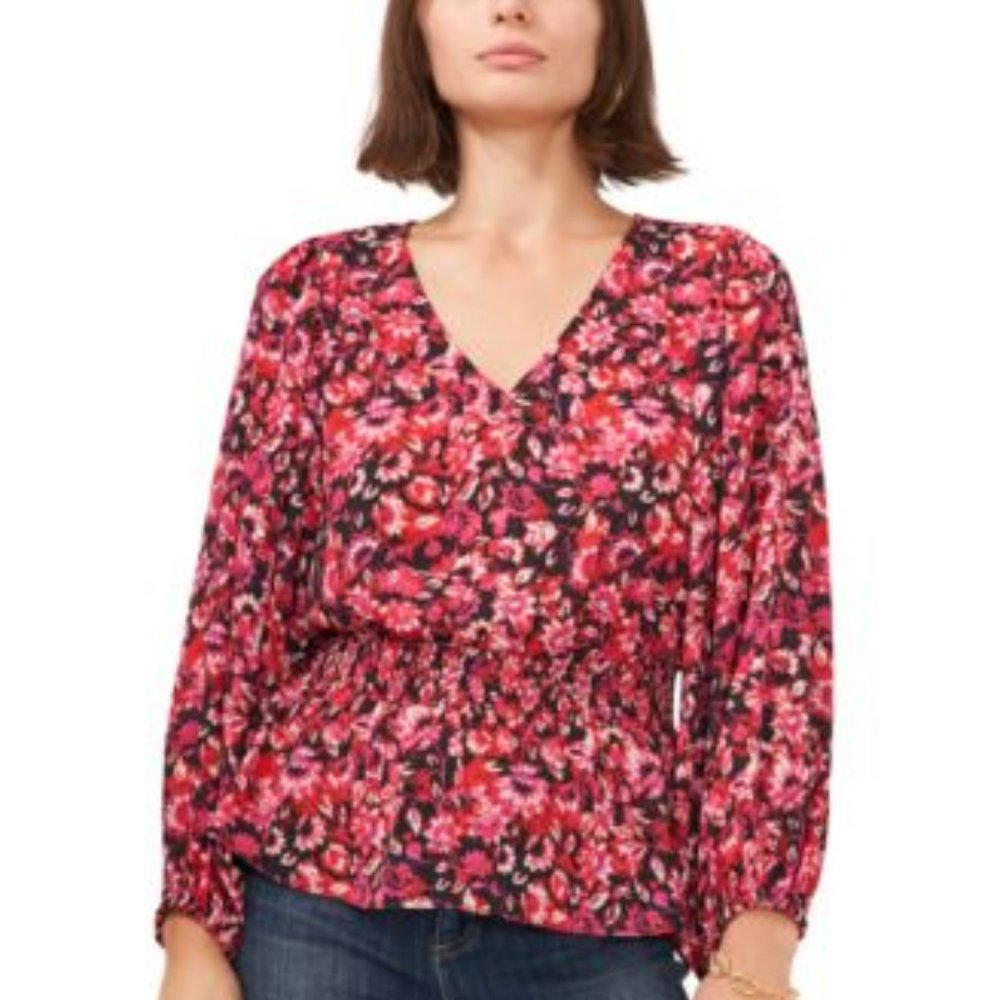 NWT, Vince Camuto Printed Peplum Blouse,  Fuchsia, Various